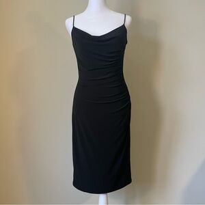 Laundry By Shelli Segal Black Midi Dress Elegant Bodycon Cowl Neck Size 6